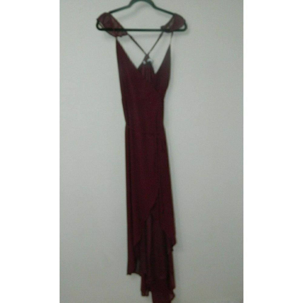 Lulu's Dress Here's to Us Burgundy High-Low Wrap Dress Size X-Small